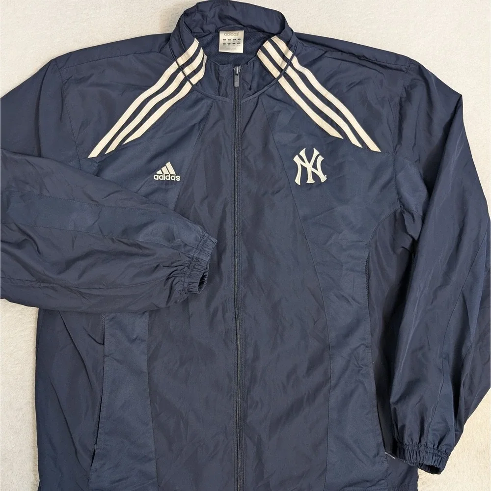 Adidas New York Yankees Windbreaker Jacket Mens XL Blue Track Vintage 90s Full Z